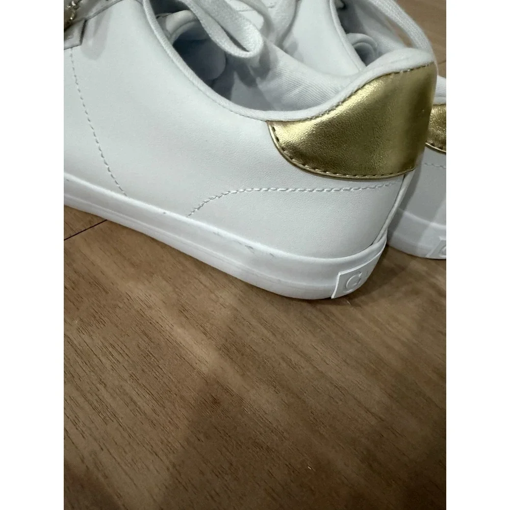 GBG Guess White Low-Top Sneakers w/ Gold Charm Details – Women's Size 11